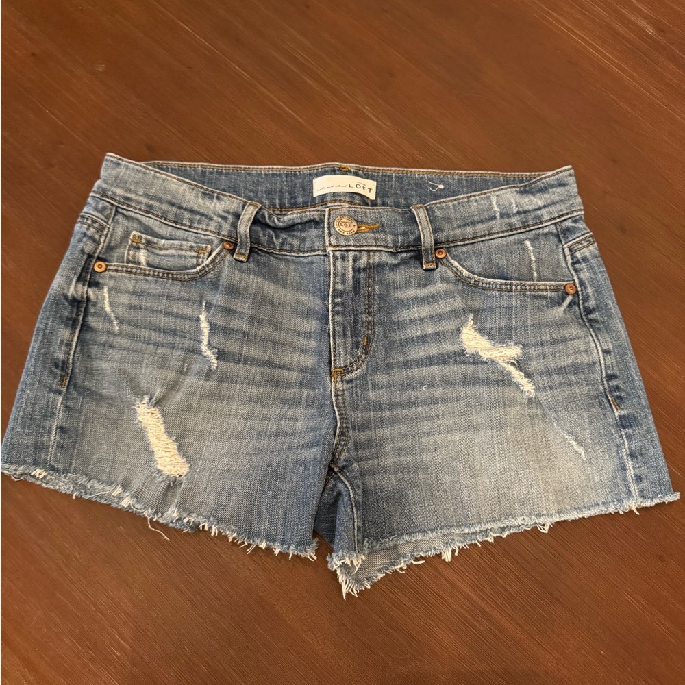 LOFT Light Blue Distressed Jean Shorts
